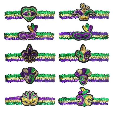Mardi Gras Pailletten Stirnband Lila Gold Grün Karneval Pailletten Kopfschmuck Party Stirnband Kostüm Zubehör Für Festival Parade Damen Herren