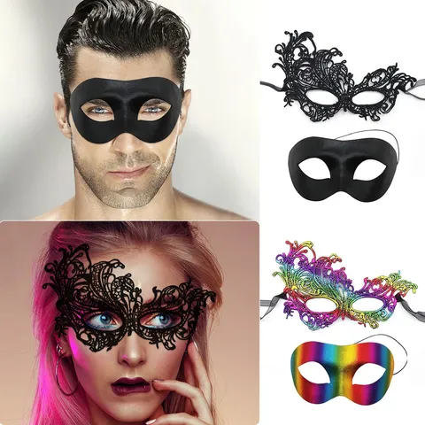 Masquerade Halfgelaatsmasker Set PVC Zorro Oogmasker Met Elegante Feniks Kant Venetiaanse Feestmaskers Voor Halloween Carnaval Festival Bal