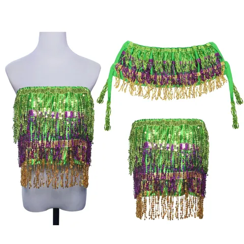 Women Sexy Mardi Gras Carnival Sequin Tassel Top And Bottom Set Sparkling Party Dance Performance Costume Outfit