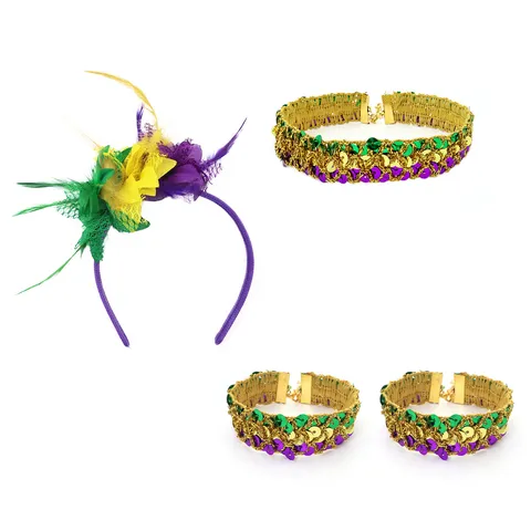 Mardi Gras Masquerade Feest Kostuum Rekwisieten Set Veermasker Pailletten Choker Armband Rok Accessoires Voor Carnaval