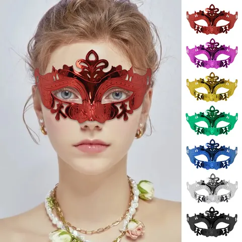 Máscara de Media Cara de Hada Galvanizada Corona Calada Baile de Máscaras Carnaval Fiesta Disfraces Accesorios de Actuación Para Mujeres Halloween