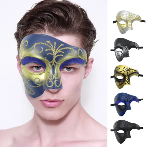 Maskerade Half Gezicht Beschilderd Masker Halloween Carnaval Feest Fantoom Masker Kunststof Glitter Filigraan Masker Voor Mannen Vrouwen Podium Rekwisieten