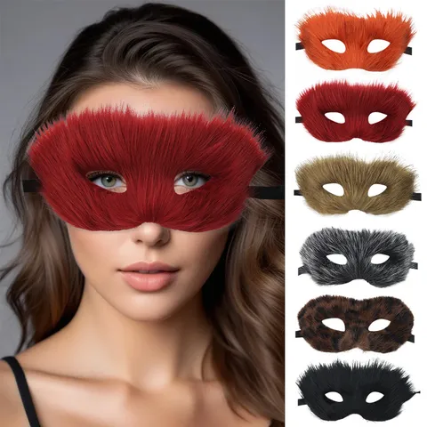 Halloween Kunstpelz Fuchs Halbmaske Cosplay Maskerade Party Plüsch Tier Maske Für Damen Herren Karneval Kostüm Zubehör
