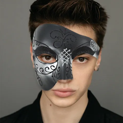 Maskerade Half Gezicht Beschilderd Masker Halloween Carnaval Feest Fantoom Masker Kunststof Glitter Filigraan Masker Voor Mannen Vrouwen Podium Rekwisieten