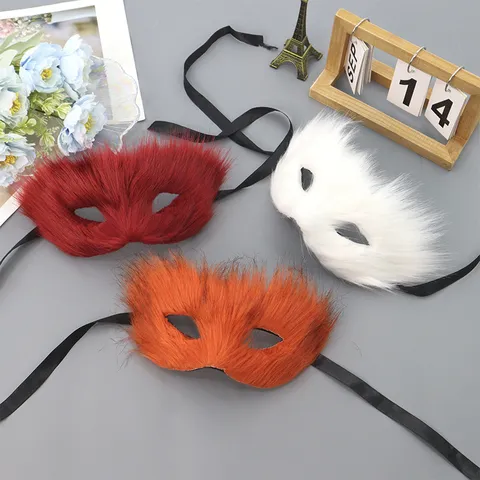Halloween Kunstpelz Fuchs Halbmaske Cosplay Maskerade Party Plüsch Tier Maske Für Damen Herren Karneval Kostüm Zubehör