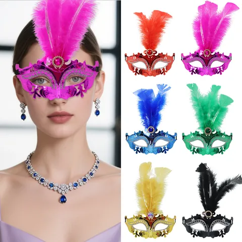Venetiaans Maskerademasker Half Gezicht Glinsterend Kunststof Veder Oogmasker Sexy Mysterieus Voor Dames Halloween Carnaval Feest Kostuum