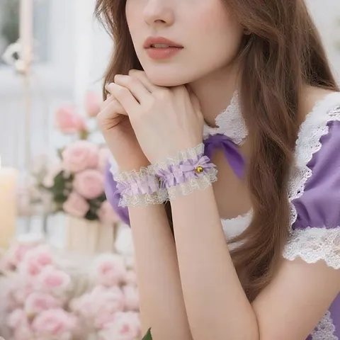 Lolita Kant Strik Armband Met Bel Zoet Lint Handboeien Voor Vrouwen Meisjes Maid Cosplay Feest Sieraden Accessoires