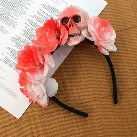 Gothisch Halloween Tag Der Toten Rose Totenkopf Stirnband Spitze Skeletthand Choker Halskette Set Festival Party Kostüm Requisiten Cosplay Deko