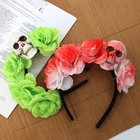 Gothisch Halloween Tag Der Toten Rose Totenkopf Stirnband Spitze Skeletthand Choker Halskette Set Festival Party Kostüm Requisiten Cosplay Deko