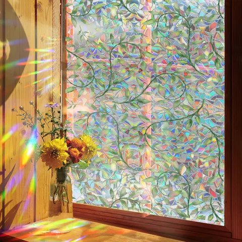 Película para Ventana de Arco Iris Adhesivo Estático Iridiscente Adhesivo de Vidrio Privacidad Decorativo para el Hogar Baño