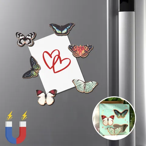 Wooden Butterfly Fridge Magnets Cute Cartoon Magnetic Refrigerator Stickers Home Kitchen Decorative Accessories