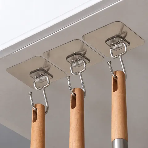 Multifunctional Trace Free Adhesive Wall Hooks Heavy Duty Clear Stainless Steel Brushed Wall Hanger For Home Kitchen Door Hanging