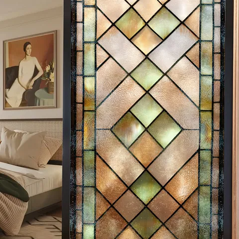 Película para Ventana de Vidrio Tintado Retro Adhesivo Estático Calcomanía Decorativa de Privacidad Art Decó Floral