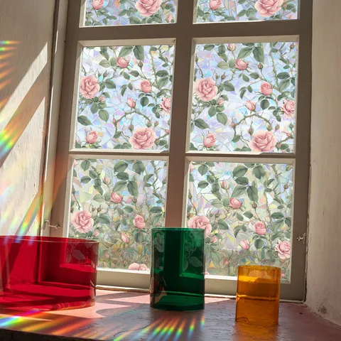 Rainbow Window Film Sun Catcher Static Cling Glass Sticker Colorful Prism Decorative Window Decals For Home Bedroom Bathroom