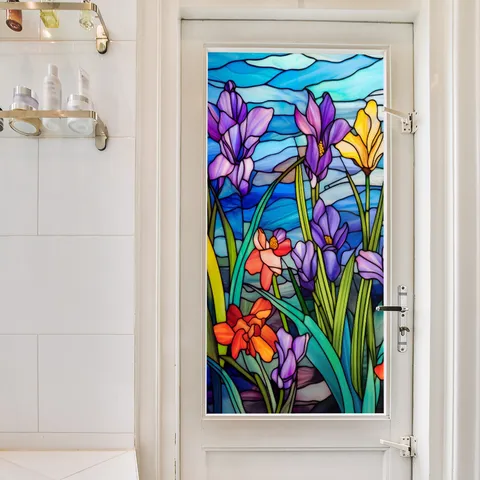 Decorative Stained Glass Window Film Static Cling Non Adhesive Floral Pattern Privacy Window Sticker For Home Decor