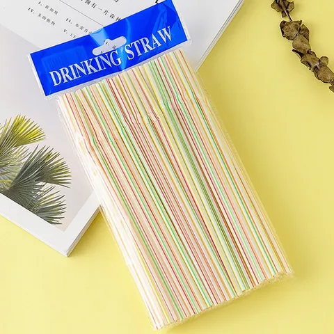 Disposable Plastic Drinking Straws Flexible Bendable Striped Juice Straws For Party Daily Drink Kitchen Tableware