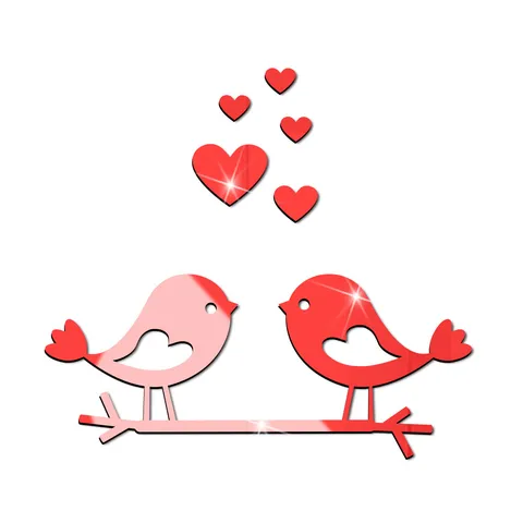 Valentine Acrylic Mirror Wall Sticker Bird Heart Love Home Decor Removable Art Mural DIY Wallpaper Decals For Living Room