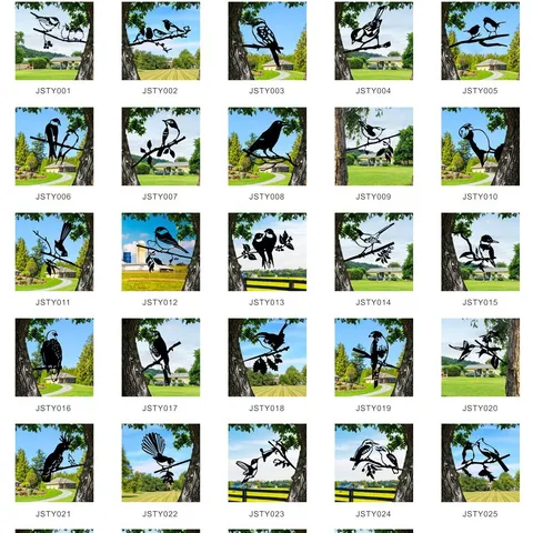 Metal Bird Tree Silhouette Garden Stake Outdoor Yard Art Iron Animal Decor Lawn Ornament Plant Pot Decoration