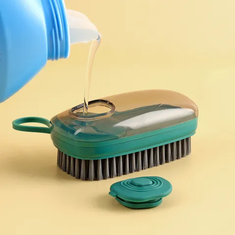 Multi-Functional Liquid Dispensing Cleaning Brush Household Press Type Laundry Brush Shoe Brush Pot Cleaning Brush Tool