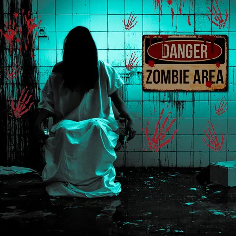 Grensoverschrijdende Halloween Horror Waarschuwingsbord Muursticker van Verwijderbaar PVC Enge Feestdecoratie Requisite