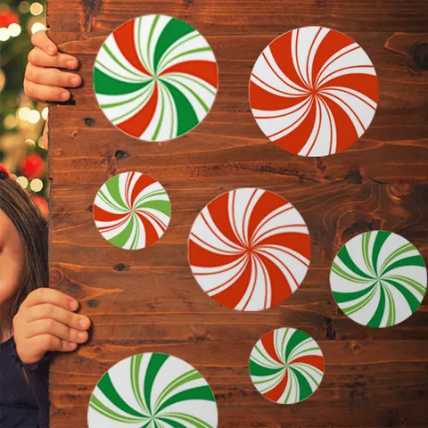 Christmas Candy Wall Stickers Nordic Style Round Self Adhesive Waterproof Tile Floor Decals Holiday Home Decor