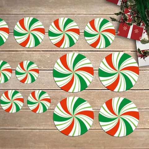 Christmas Peppermint Candy Wall Stickers Self Adhesive PVC Removable Wall Murals For Living Room Holiday Party