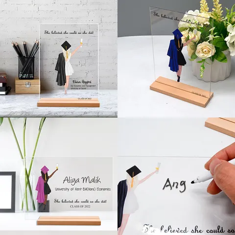Acryl Afstudeer Tafelnummer Bureau Bord Met Houten Voet En Stift Uitwisbare Afstudeerfeest Decor Cadeau