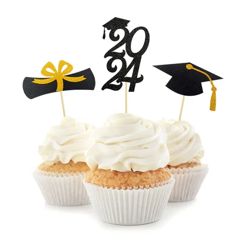 Graduation Cupcake Toppers Glitter Paper Graduation Cap Diploma Cake Decorations For Graduation Party Birthday Celebration