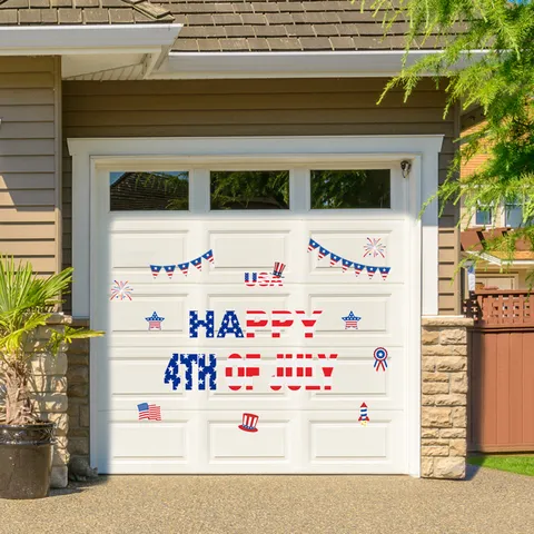 Adesivo Magnetico per Porta del Garage del Giorno dell'Indipendenza degli Stati Uniti Bandiera Americana Calamita per Frigorifero Festa in Casa Festiva Decalcomania Decorativa