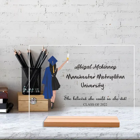 Acrylic Graduation Desk Plaque DIY Message Board Transparent Sign With Wooden Base Desktop Ornament Graduation Gift