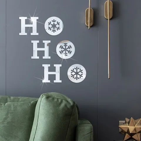 Fiocco di Neve di Natale Babbo Natale Acrilico Specchio Adesivo Murale Decorazione Festiva per la Casa Decals