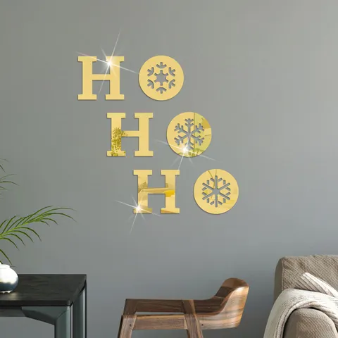 Fiocco di Neve di Natale Babbo Natale Acrilico Specchio Adesivo Murale Decorazione Festiva per la Casa Decals