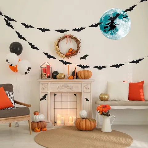 Halloween Schwarze Fledermaus Girlande 3D Perlenpapier Hängebanner Wandaufkleber Party Fenster Heimdeko Zubehör