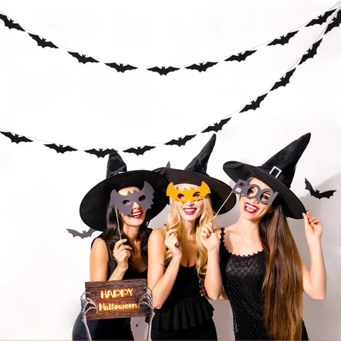 Halloween Schwarze Fledermaus Girlande 3D Perlenpapier Hängebanner Wandaufkleber Party Fenster Heimdeko Zubehör