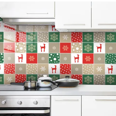 Adesivi per Piastrelle Impermeabili di Natalizi Autoadesivi Murali Cucina Bagno Casa Decorazioni Festive