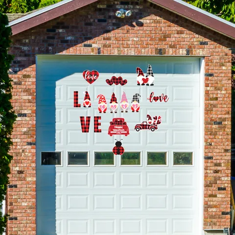 Décorations de Porte de Garage de Saint-Valentin Autocollants Magnétiques PVC Carreaux Rouge Noir Cœur Amour Autocollants Décoration