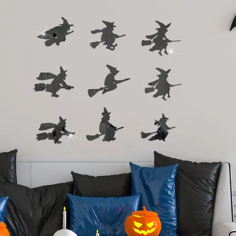 Halloween Witch Acrylic Mirror Wall Sticker Waterproof Self Adhesive Party Bar Home Decor Mirror Stickers