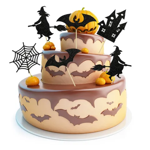 Halloween Cake Toppers Glitter Black Ghost Skull Pumpkin Cupcake Picks Party Baking Decorations Dessert Table Supplies
