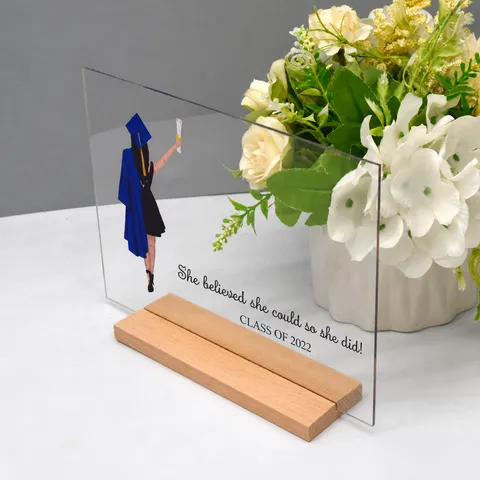 Acrylic Graduation Desk Plaque DIY Message Board Transparent Sign With Wooden Base Desktop Ornament Graduation Gift