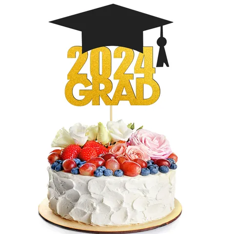 Graduation Cake Topper Glitter Paper Graduation Party Decoration Black Graduation Cap Cake Insert