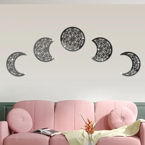 Geometric Moon Phase Acrylic Mirror Wall Stickers Minimalist Home Decor For Living Room Bedroom