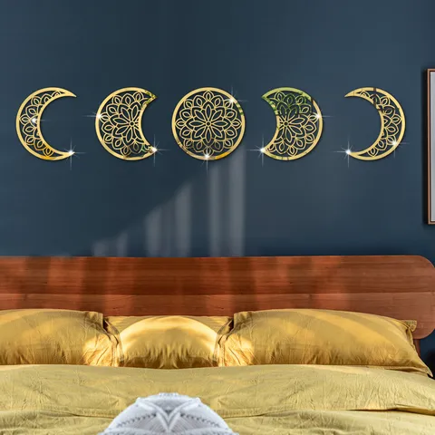 Geometric Moon Phase Acrylic Mirror Wall Stickers Minimalist Home Decor For Living Room Bedroom