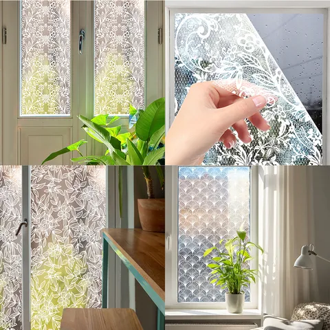 Static Cling Window Film Lace Pattern Frosted Privacy Window Sticker Removable Glass Decal for Home Living Room