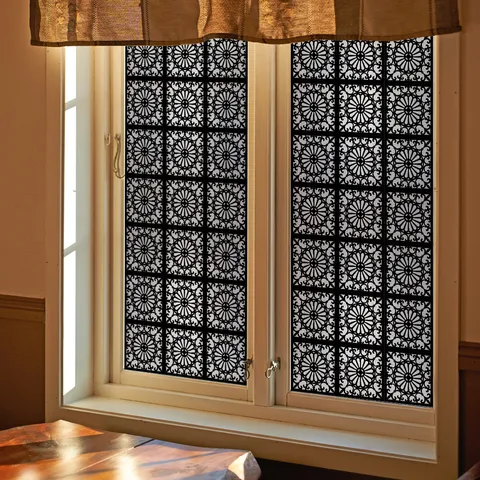 Película para Ventana Chino Tradicional PVC Adhesivo Estático para Ventana Cuadrícula Geométrica Calcomanía de Vidrio Decoración del Hogar