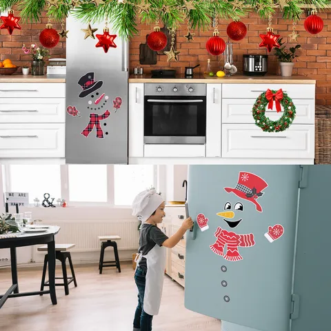 Christmas Reflective Magnetic Snowman Refrigerator Sticker Garage Door Decal