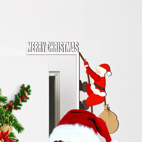3D Wooden Christmas Santa Claus Reindeer Door Corner Sticker Festive Wall Decor Home Hanging Ornament