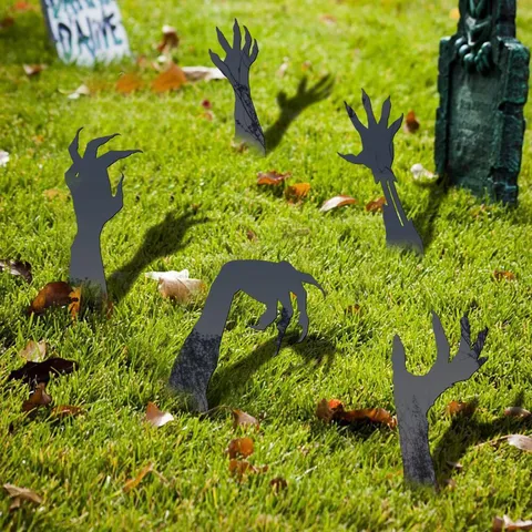 Halloween Ghost Hand Acrylic Yard Sign Lawn Stake Outdoor Garden Decorative Mirror Wall Sticker Spooky Party Decor Props