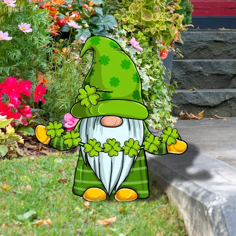 St. Patrick's Day Gnome Garden Stake Acrylic Green Dwarf Clover Yard Sign Outdoor Lawn Decorative Plaque Spring Holiday Party Decor