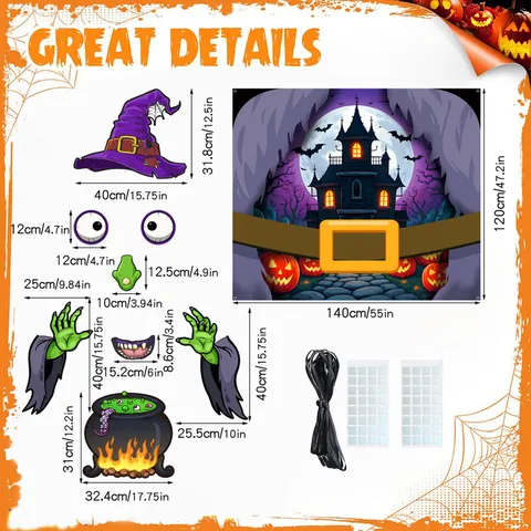 Pegatina de Puerta de Garaje de Halloween PVC Caldero de Bruja Adhesivo de Pared Decoración de Maletero de Coche