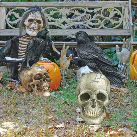 Halloween Retro Cráneo Cuervo Estaca de Jardín Acrílico Impresión a Doble Cara Césped Fiesta Exterior Accesorio Decorativo
